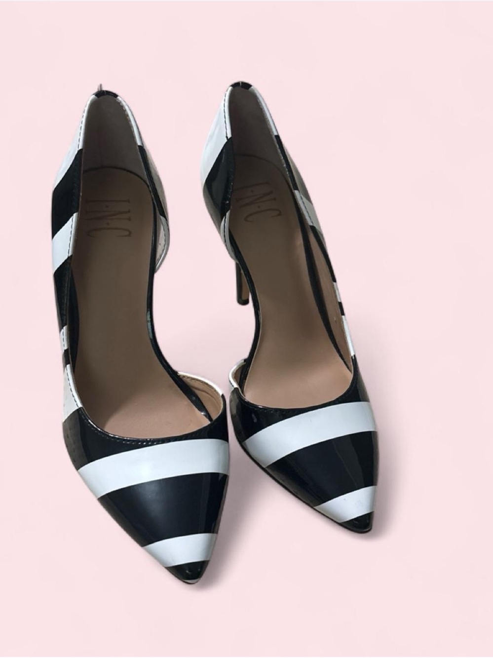 INC International Concepts Black & White Striped Pointed-Toe Pumps